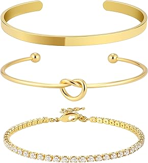 AOZEL 14K Real Gold Plated Bracelets for Women Stack,Bangle Cuff Bracelet Set Non Tarnish Jewelry for Women Trendy, Norma...