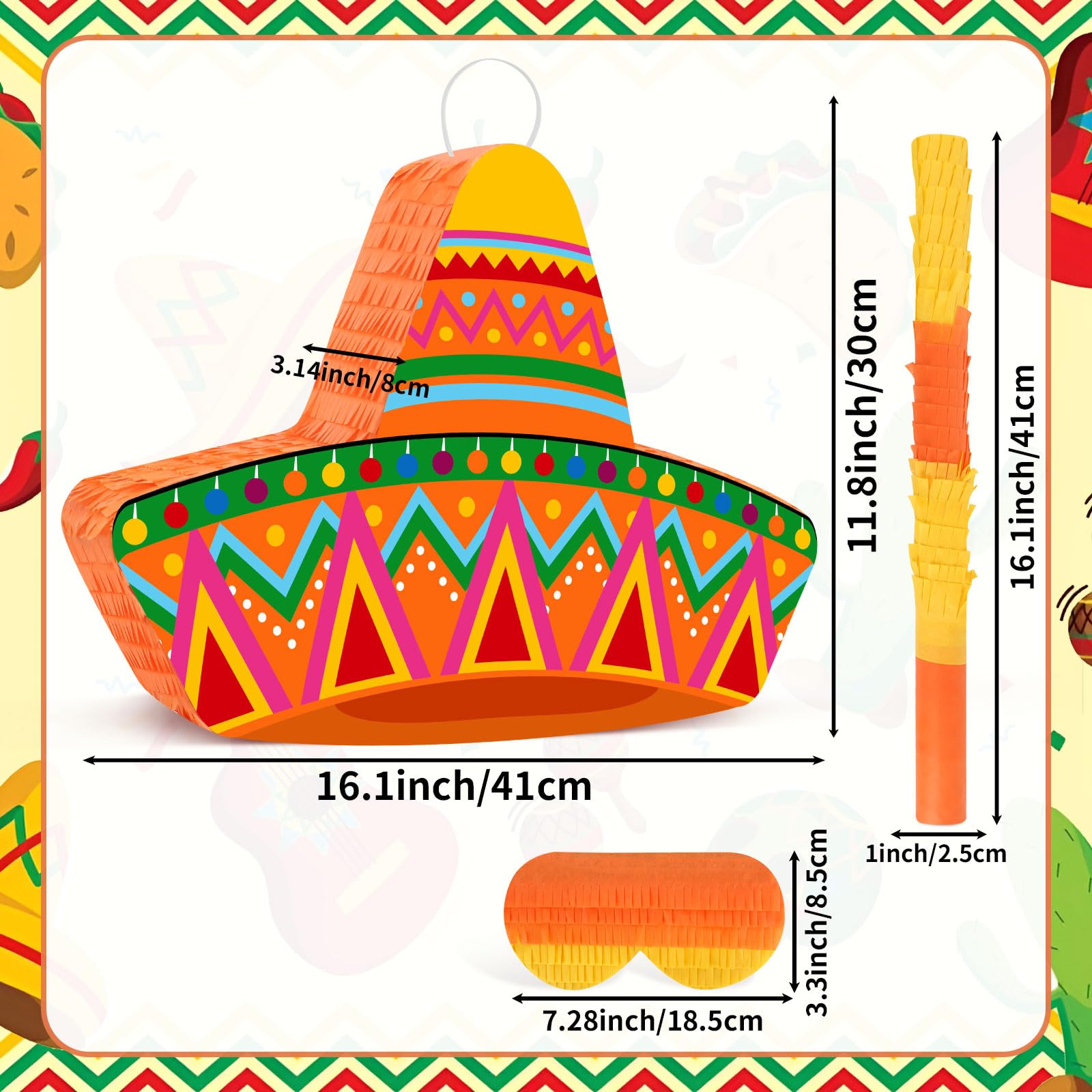 Hooqict Piñata mexicaine avec bandeau pour les yeux et bâton de chauve-souris pour décoration de fête, carnaval, Cinco de Mayo pour enfants et adultes