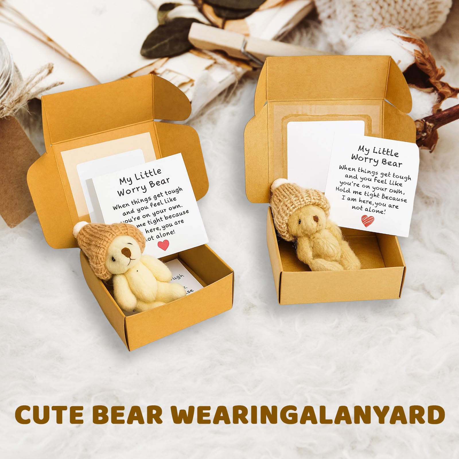 IAndhy 2 Pcs Worry Bear In A Box, Worry Bear, Worry Dolls, Little Pocket Hug Teddy With Inspirational Card Sympathy Gift - Image 4