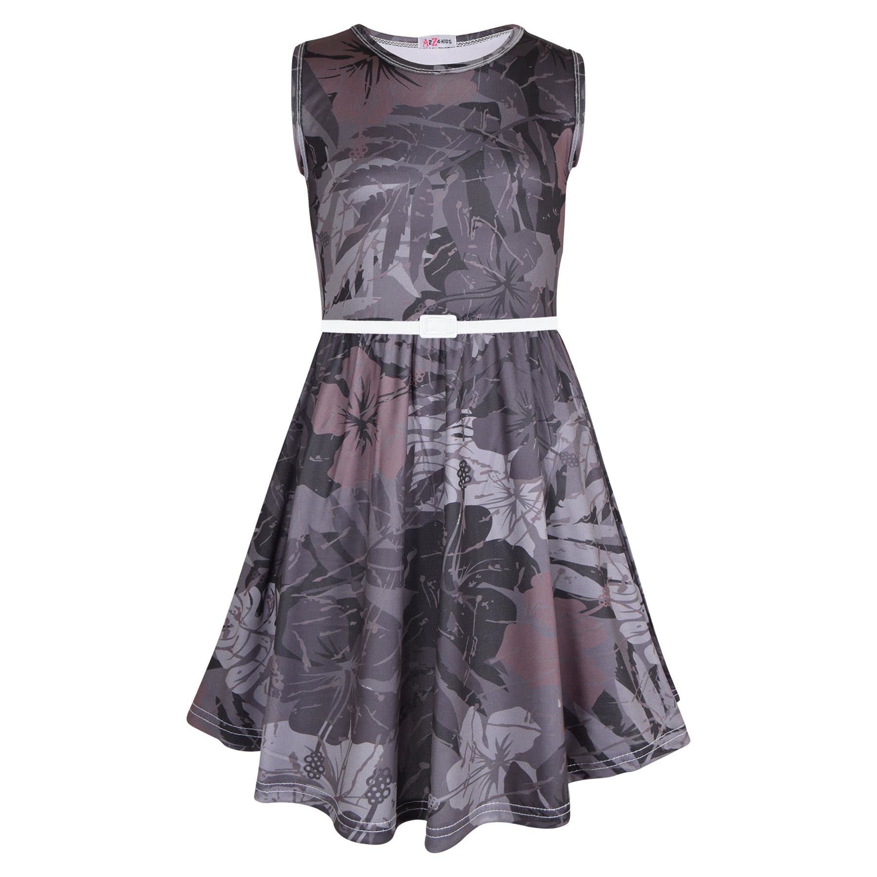 A2z 4 Kids Girls Camo Charcoal A2z Kids Skater Dress Sleeveless Camouflage Floral Dance Party - Skater Dress 674 13