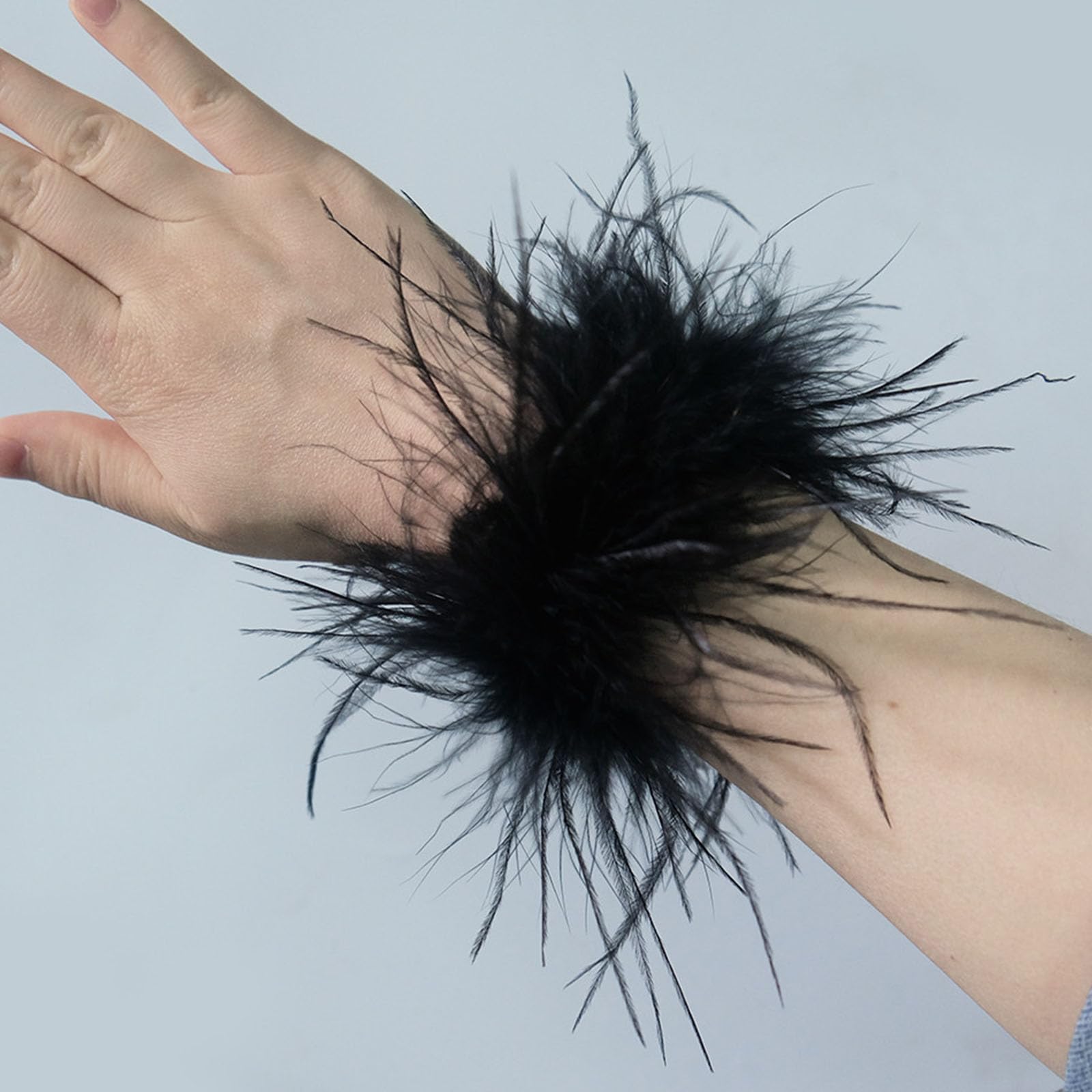 AWAVM 2 PCS Soft Fur Wristband Feather Slap Bracelet Wristband Wrist Ankle Cuff Furry Bracelets Party Supplies Hair Accessories for Femmes,Black - Image 3