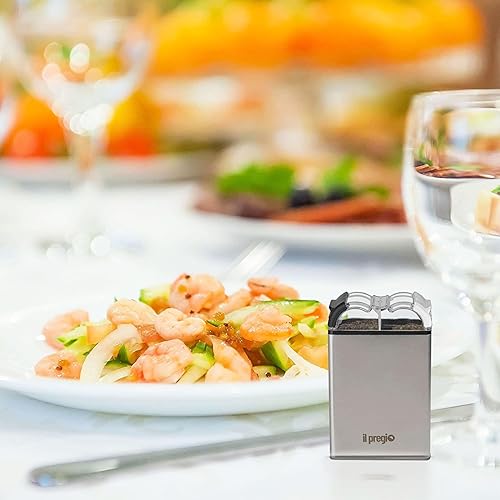 Miniatura 6 de Double Spice - Coctelera de acero inoxidable para condimentos, dispensador de sal y pimienta 2 en 1 con agujeros de vertido ajustables, 2.3 onzas