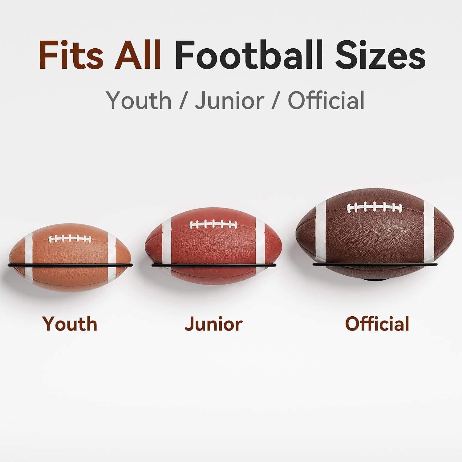 Football Wall Mount Holder, Ball Holder Wall Mount, Fits Official & Youth Footballs, Sports Ball Display Rack