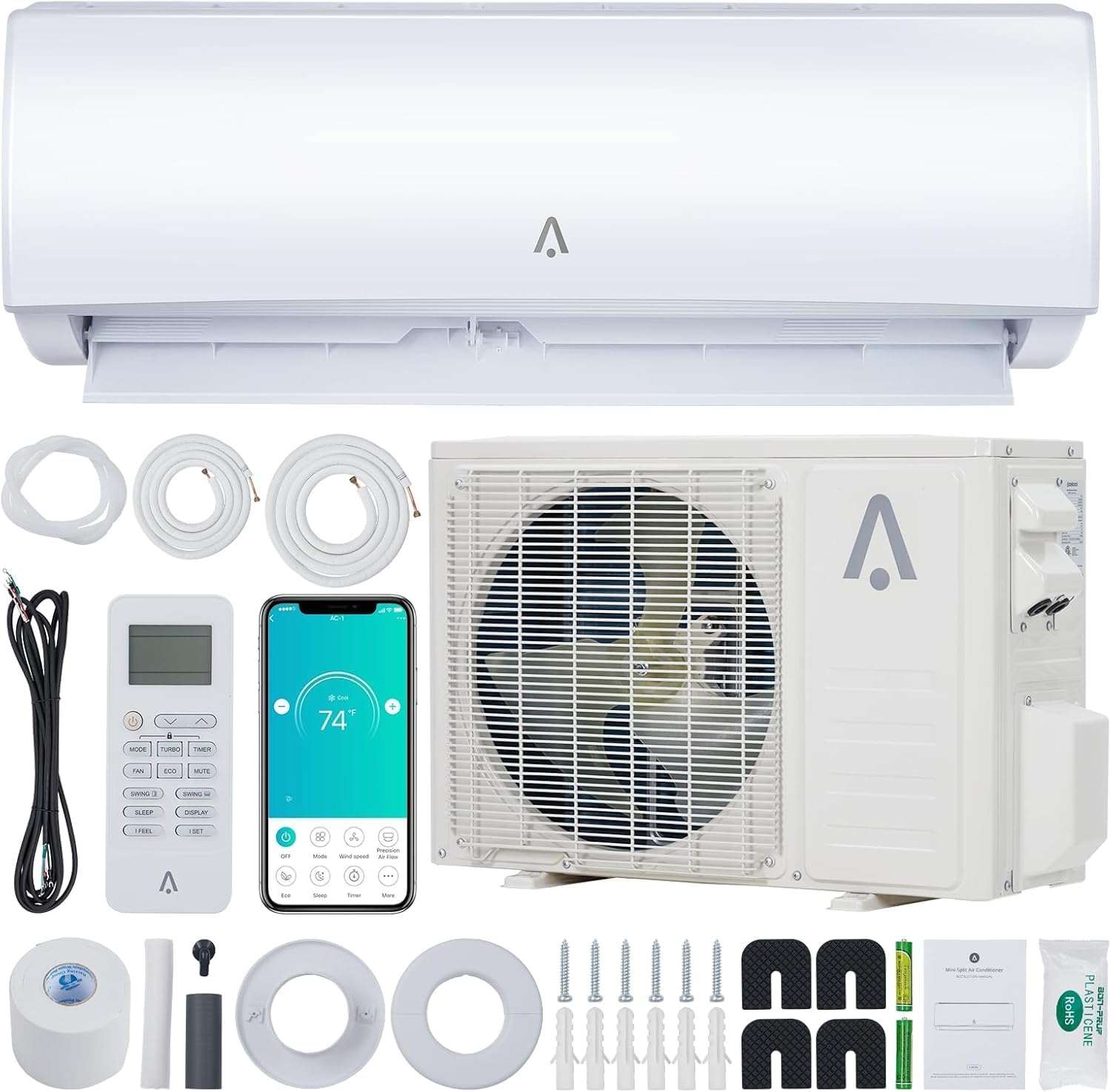 24000 BTU Mini Split AC/Heating System - 21 SEER2 Ultra Efficient Heat Pump with WIFI, 208/230V Wall Mounted Air Conditioner, Cools & Heats Up to 1500