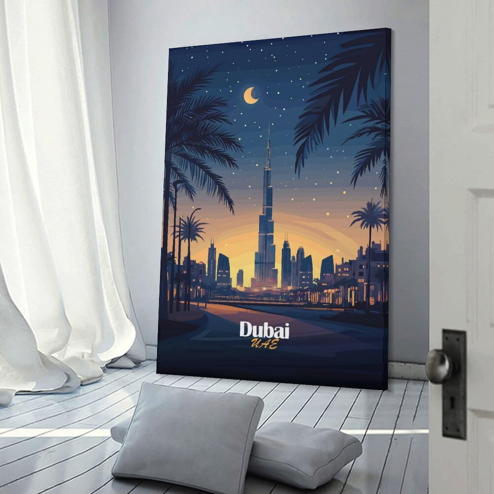 Junmoney Dubai Skyline at Night Decorative Wall Artwork 20x30inch(50x75cm), for New Homes, Bedrooms Or Workspaces, A Wall Art Gift for Fresh Interiors
