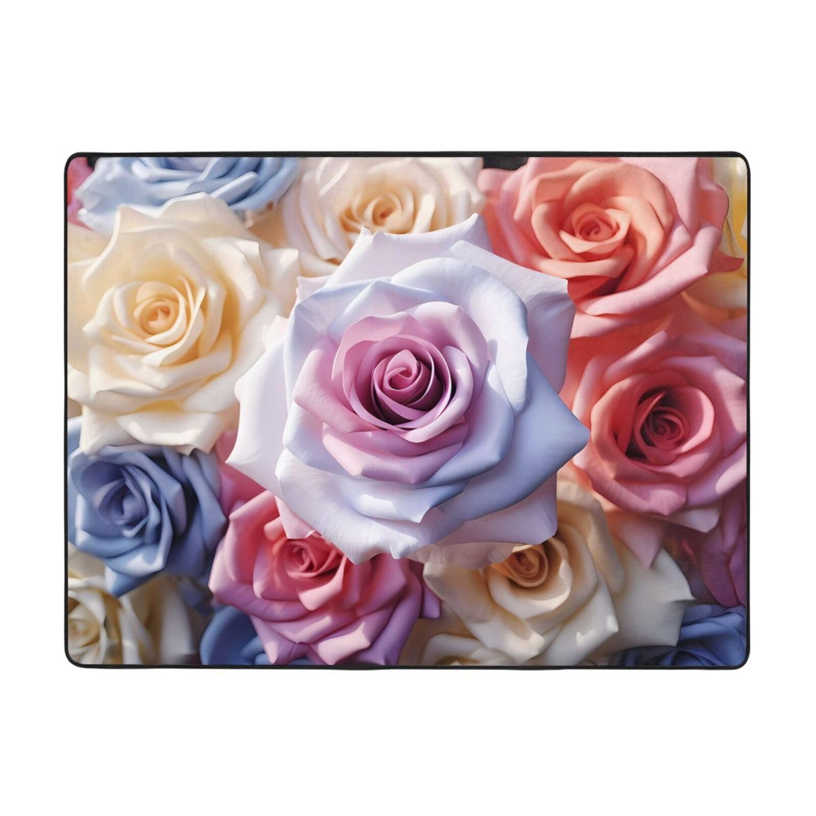 Tapis de salon moderne et doux floral rose 160x121cm antidérapant