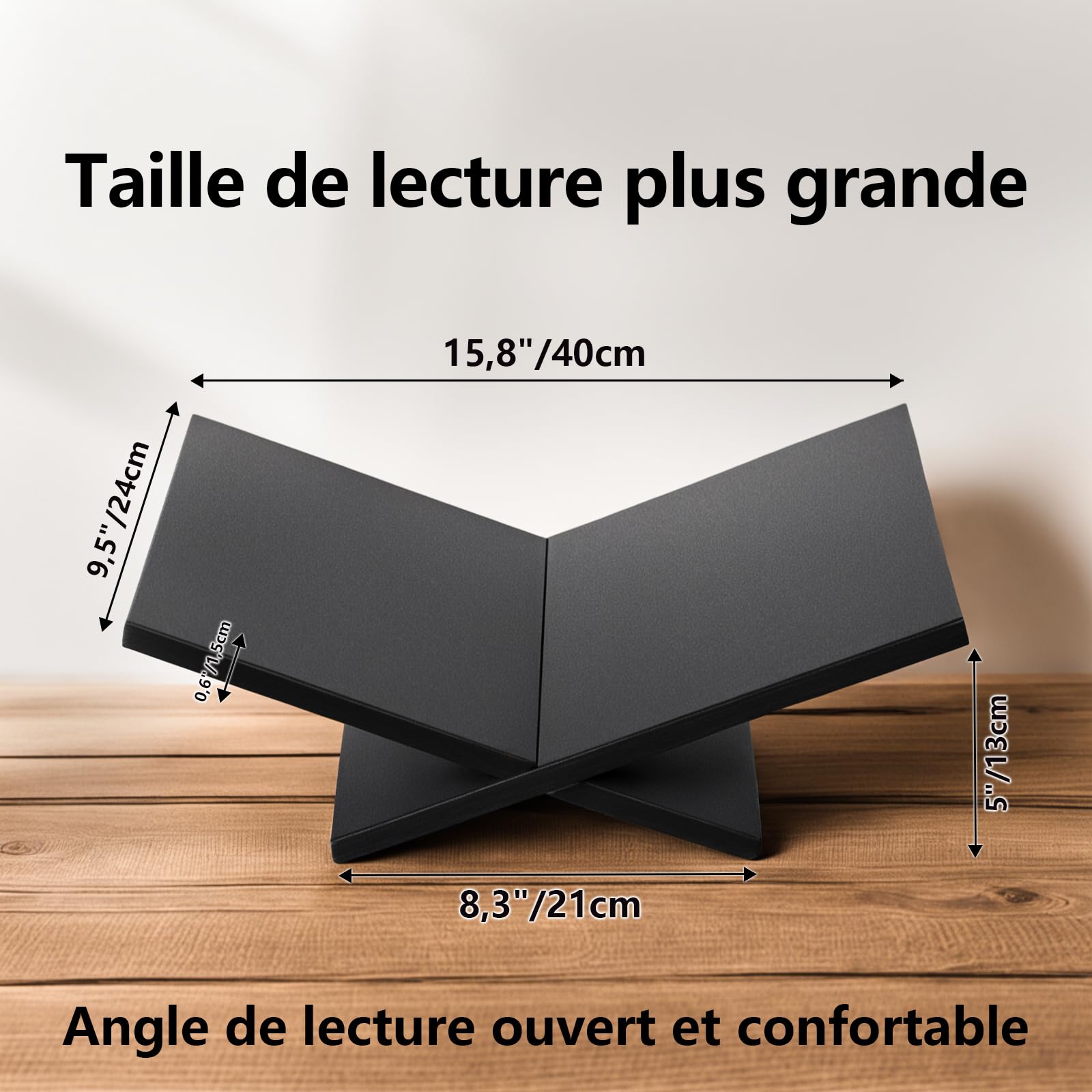 Puersi Support Livre Ouvert, Grand Porte Livre en Bois, Presentoir Livre de Table Basse, Porte Coran, Chevalet en Bois pour Magazines, Livres de Cuisine, Bible, Coran - Noir