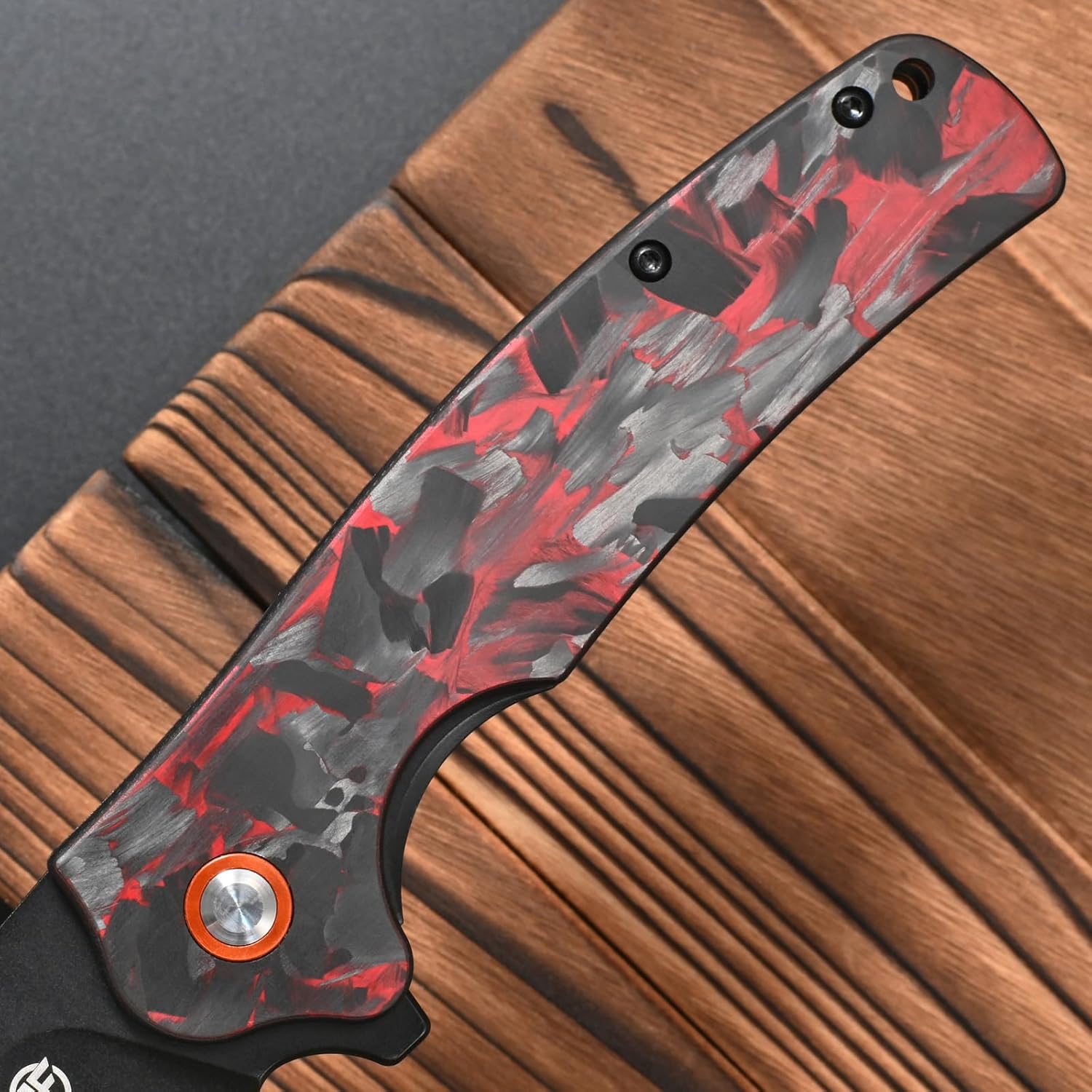 FF24 DC53 Steel Blade Folding Knife, Carbon Fiber Handle with Ball Bearing for Outdoor Camping Hiking Working Survival(Red)