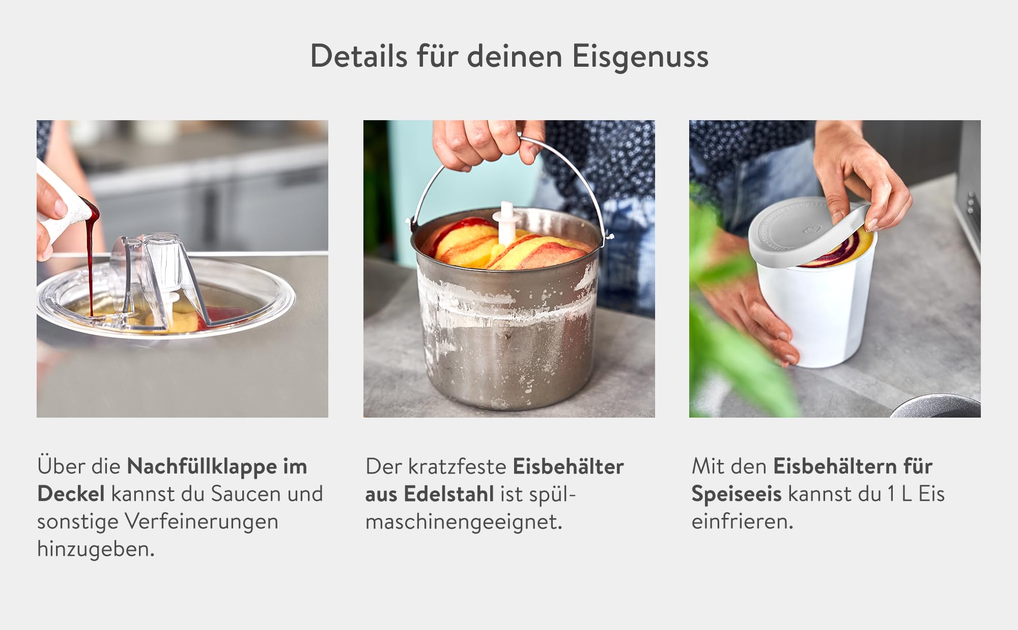 SPRINGLANE Eismaschine & Joghurtbereiter Elisa 2,0 L mit selbstkühlendem Kompressor 220 W, aus Edelstahl mit Kühl- und Heizfunktion (Elisa Anthrazit, Eismaschine + 2 Eisbehälter Grau)