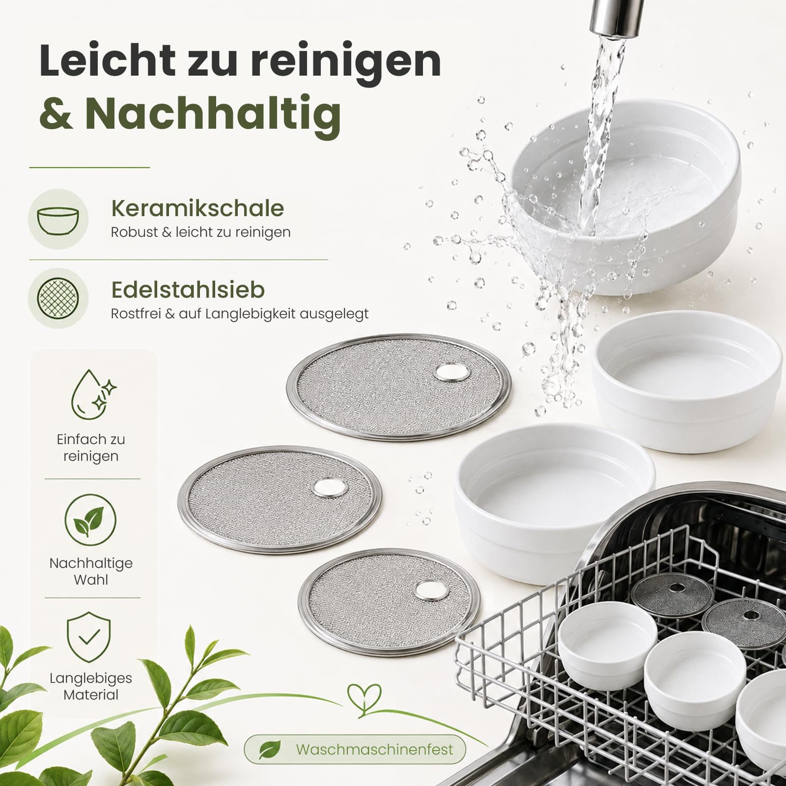Kresse Lot de 3 bols de culture avec bol en céramique, support en bambou