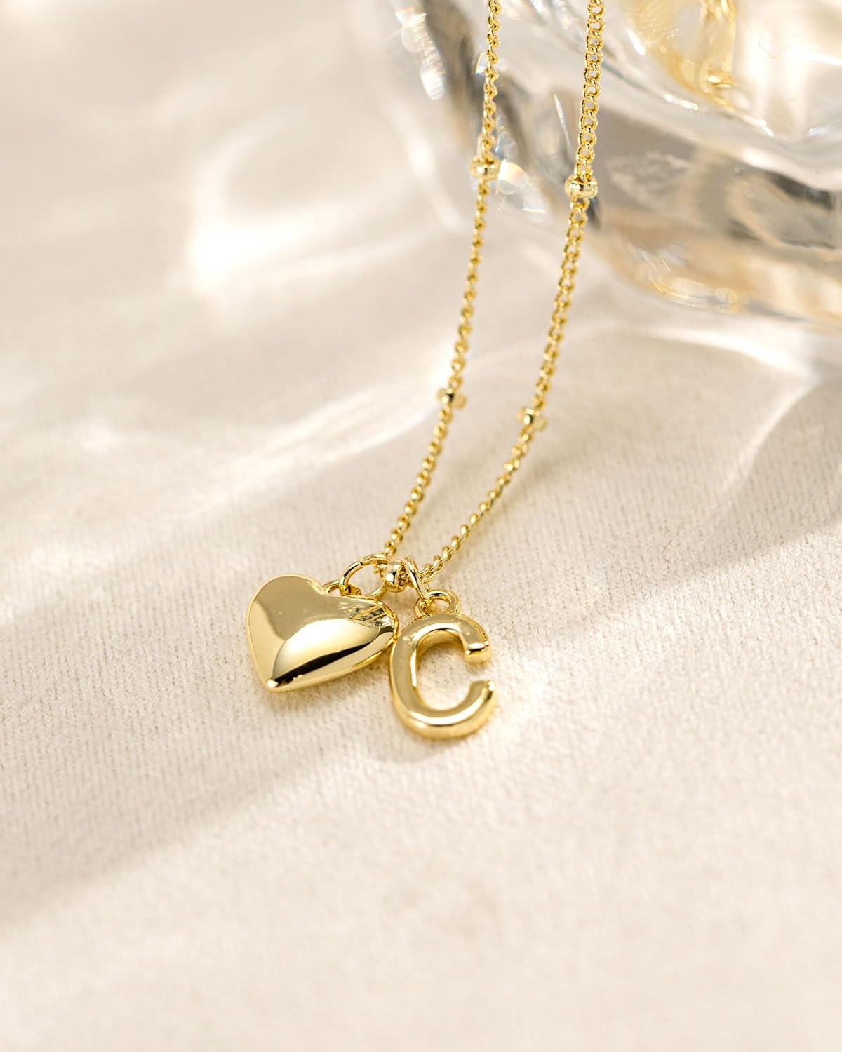 Gold Heart Initial Necklace for Women - 14K Gold Plated Heart Letter Pendant Necklace Dainty Beaded Chain Personalized Jewelry Everyday Gift - Image 5