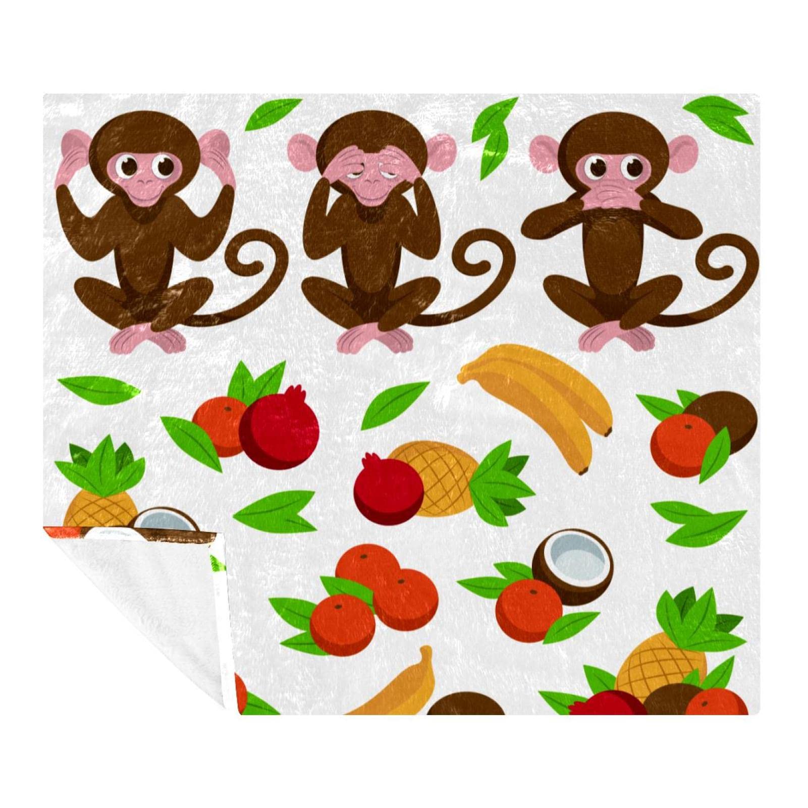 Couverture douce singe et fruits pour vos soirées cocooning sur le canapé et voyages