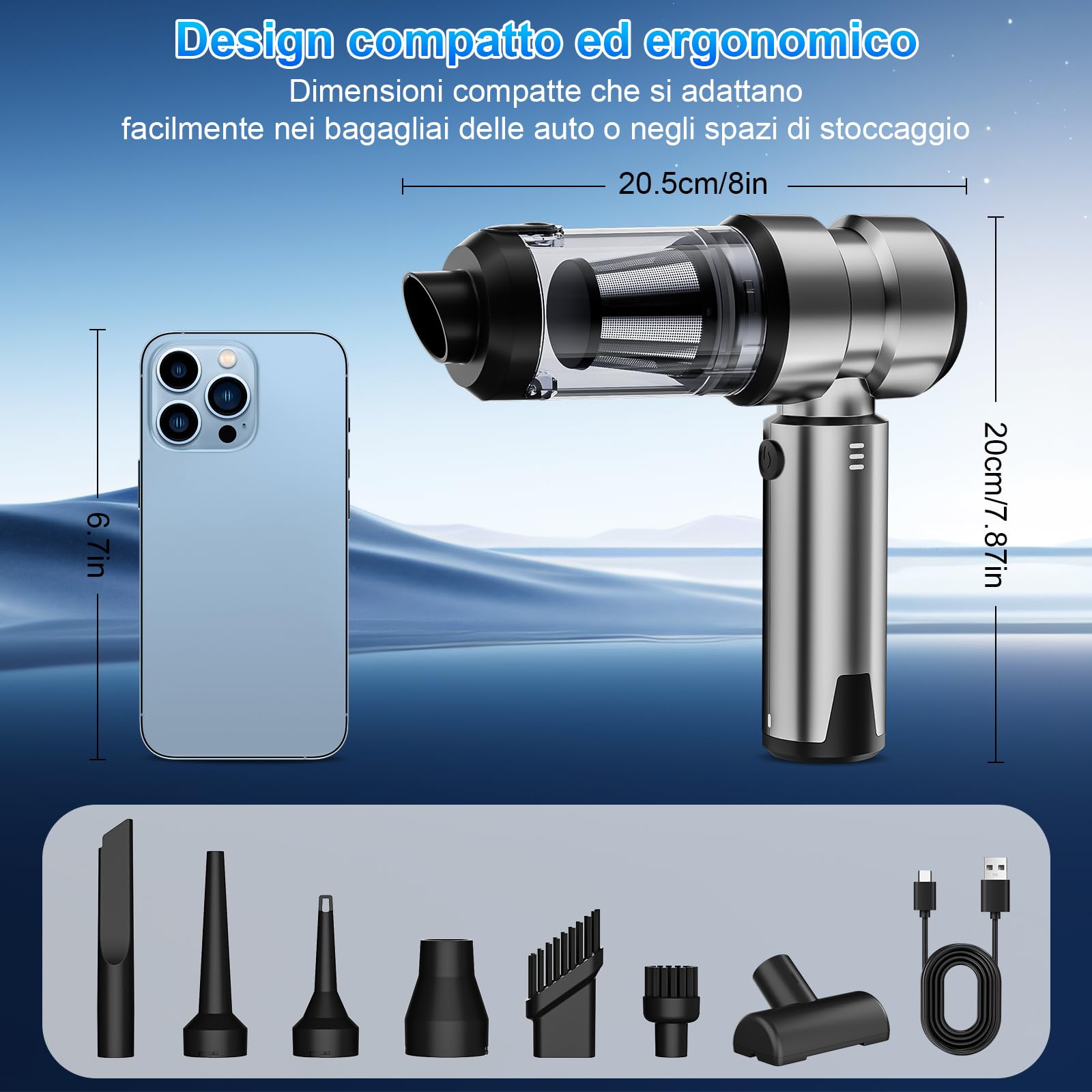 Aspirabriciole Senza Fili Potente 22000pa Aspirapolvere Auto, Mini Aspirapolvere Portatile per Auto Ricaricabile Aspira Briciole USB Aspirapolvere a Mano per Casa Auto Ufficio