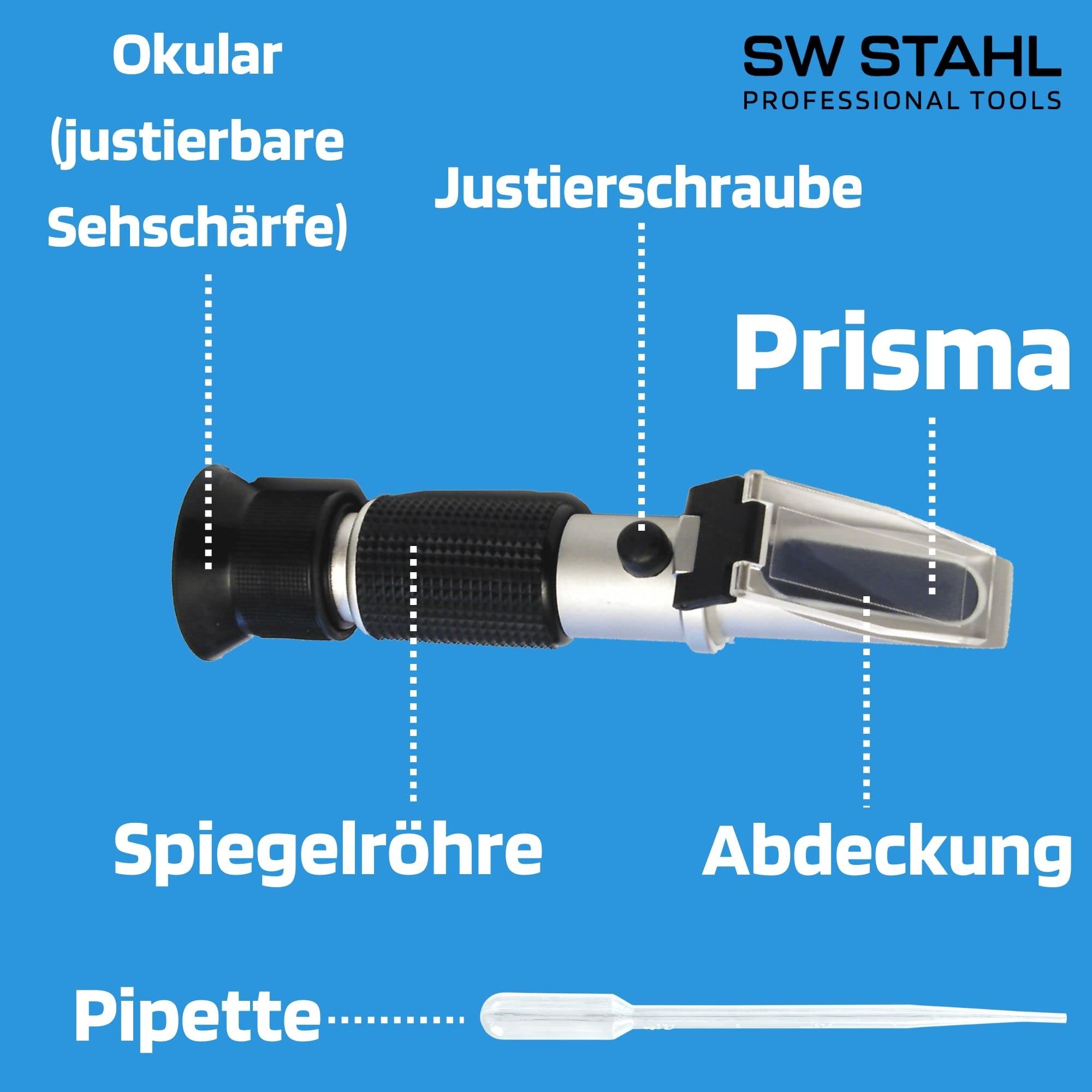 SW STAHL 21550L Rifrattometro per Antigelo e Acido Batteria - Professionale | Dispositivo di precisione per testare liquido lavavetri, AdBlue e densità elettrolitica, ideale per officine e auto.
