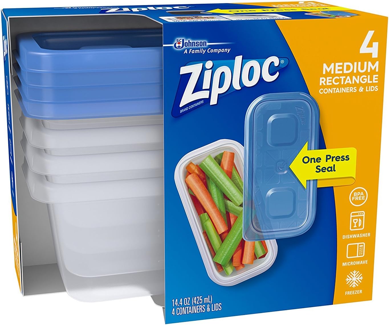 Ziploc Food Storage Meal Prep Containers Reusable for Kitchen Organization, Smart Snap Technology, Dishwasher Safe, Mini Rectangle, 4 Count image 3