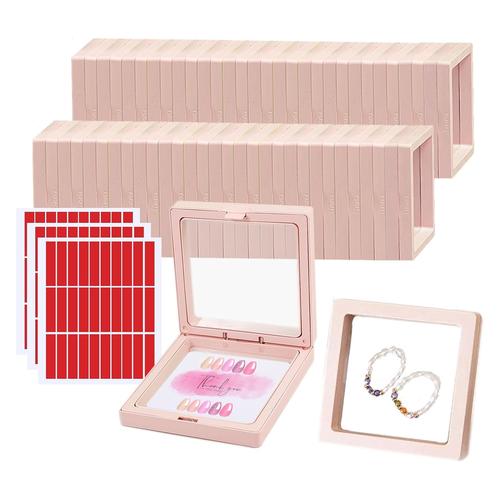 30 Pcs Press on Nail Storage Box 3D Floating Press on Nail Packaging With 90 Pcs Adhesive Double Sided Tape and 30 Pcs Cards, PE Film Nail Packaging Cases for Nail Salon Nail Display Box Earrings