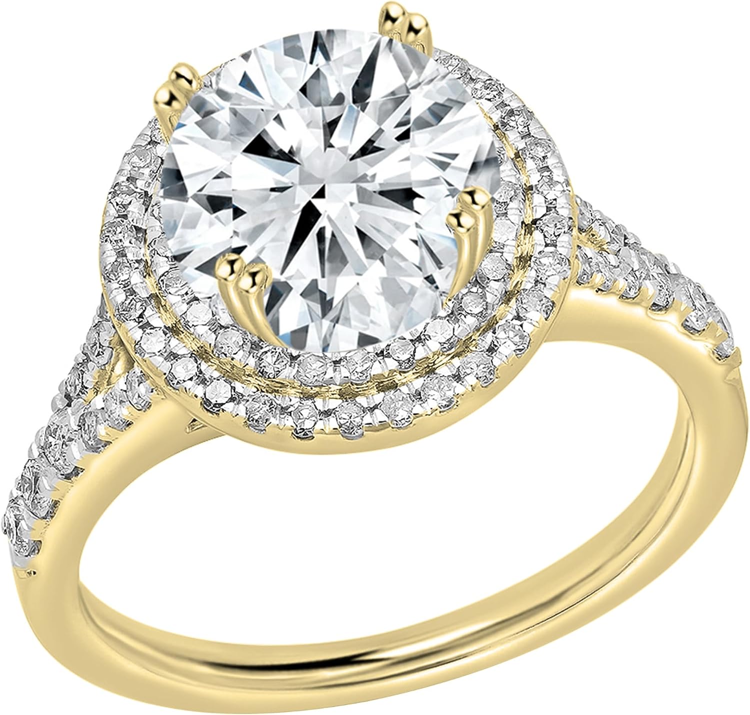 IGI Certified 14K Solid Gold Double Halo Engagement Ring for Women with 2.05 Cttw Center (1.50 ct) & Side (0.55 ct) Round Lab Grown White Diamond