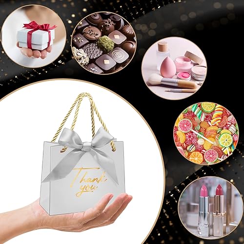 Miniatura 3 de Paquete de 24 pequeñas bolsas de regalo de agradecimiento con asas, mini bolsas de regalo para dulces, a granel con lazo dorado para baby shower,