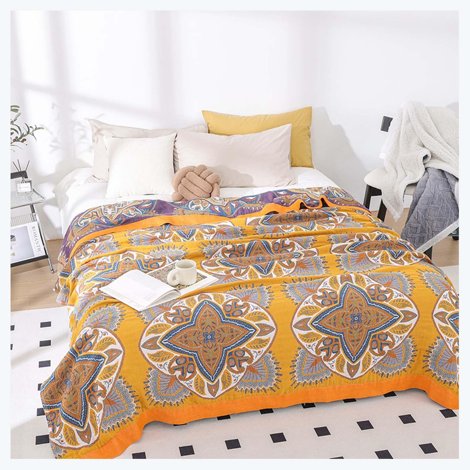 Boho plaid voor bed - 100% katoen ultra zachte luxe plaid rustieke herfst quilt, vogel bedrukt boerderij decor bed dekens, plaid voor woonkamer bank bank stoel (Boho kleurrijke vogel, 200 x 230
