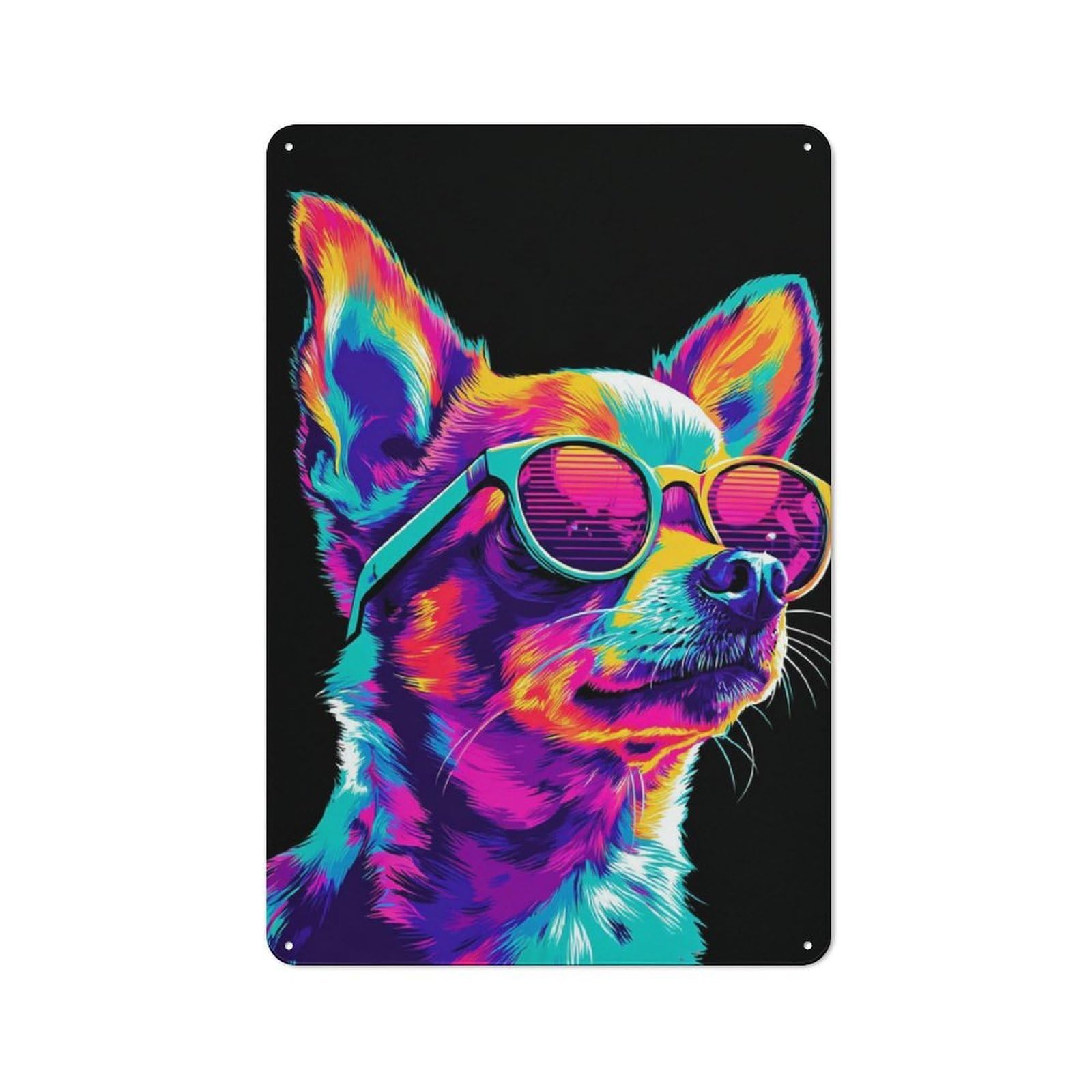 Junmoney Vibrant Neon Dog Portrait -3 30X20cm Rustic Metal Sign With For Guest Room Or Hallway, For Vintage Wall Decor Fans, For Metal Sign Collectors
