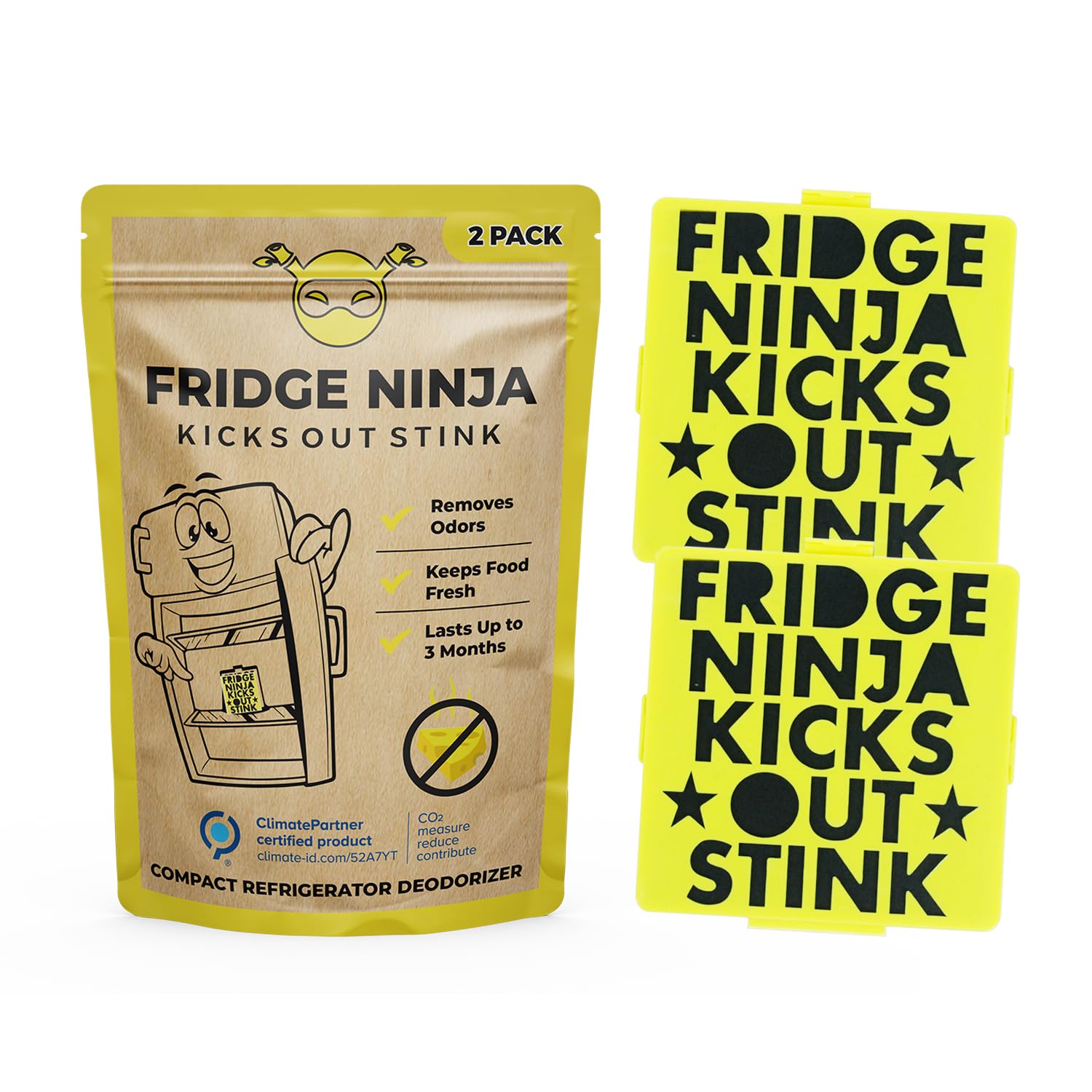Fridge Ninja Compact Fridge Deodorizer (2 Pack) - More Effective Than Baking Soda - Compact Size Refrigerator Deodorizer Made of Activated Carbon