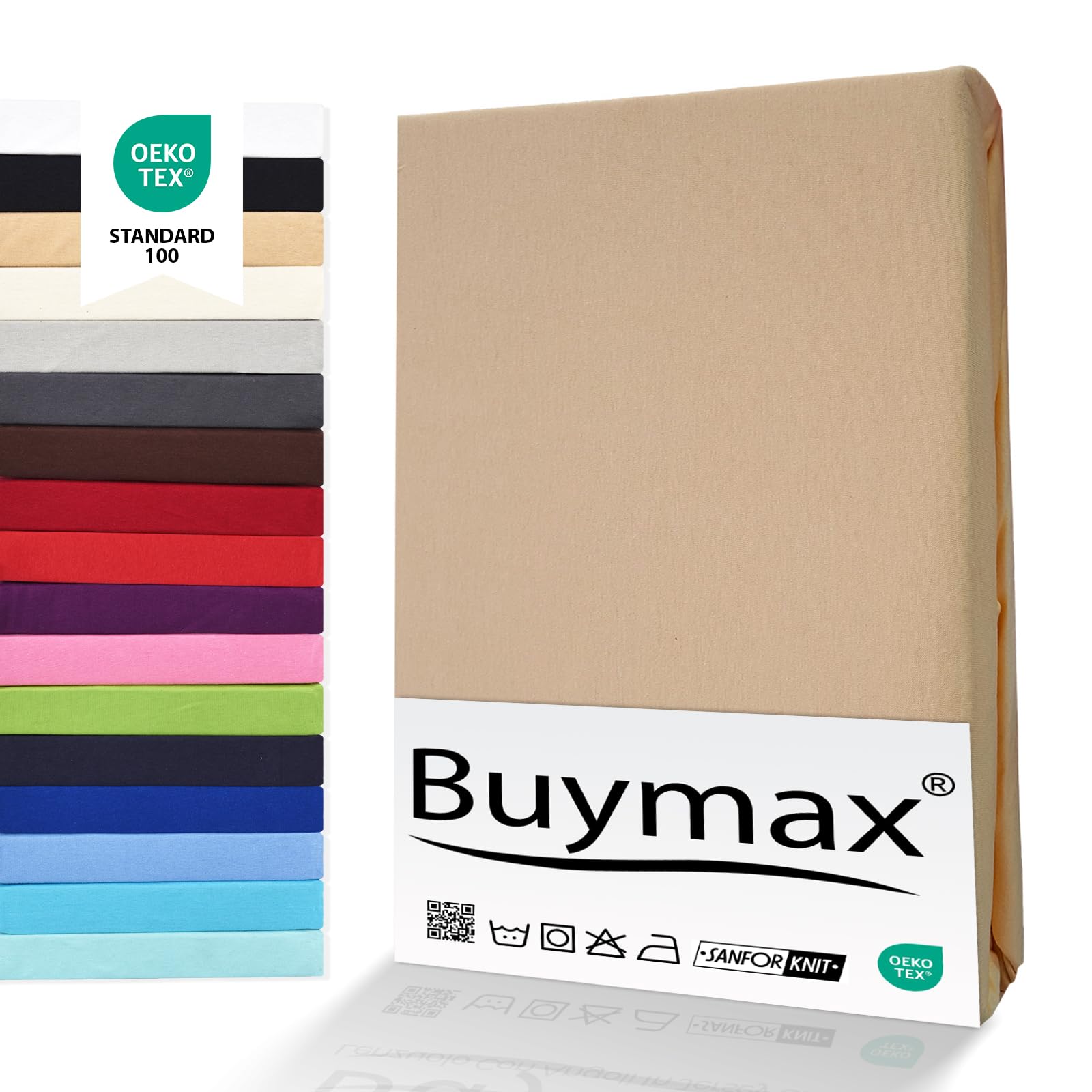 Buymax® Prześcieradło z gumką 90x200 cm – 100% bawełna jersey, na materac do 30 cm wysokości, kolor piaskowy
