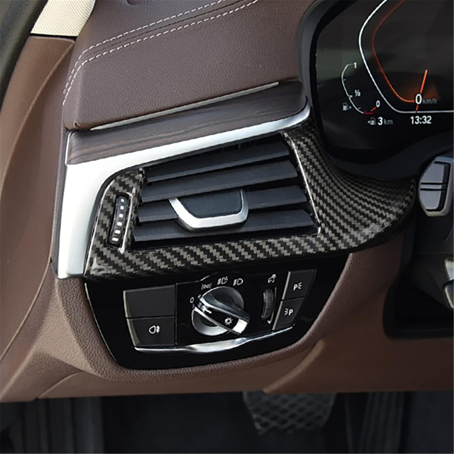 Carbon Fiber Car Interior Air Conditioner Outlet Vents Frame Cover Sticker for BMW New 5 Series G38 - Left Vents - Black