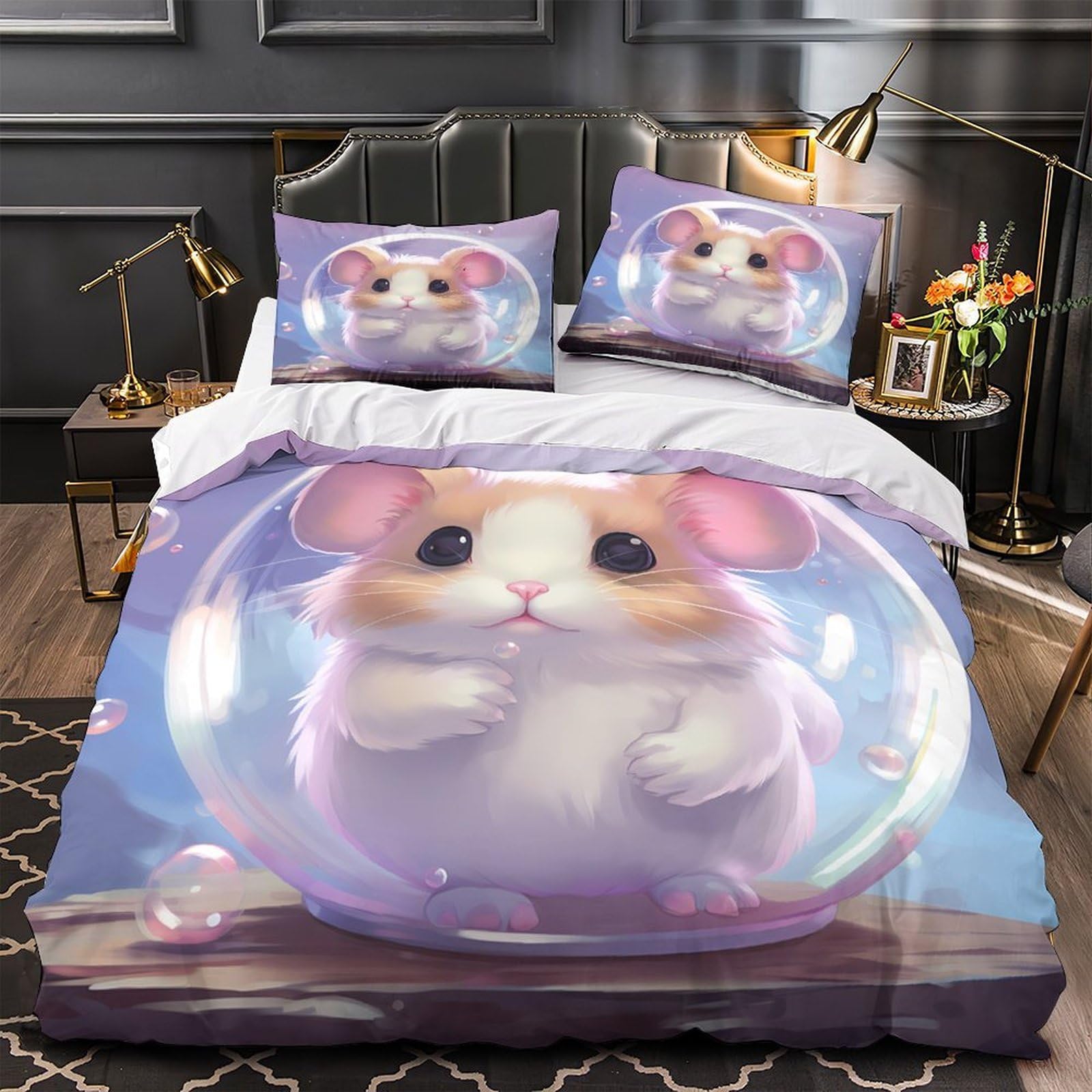 Parure de lit hamster pour décoration chambre fille et enfant avec housse douce 3D