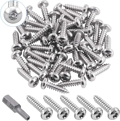 Glarks Juego de 51 tornillos de acero inoxidable para chapa de seguridad Torx de cabeza de botón #8 x 58 pulgadas con broca T20 (50 piezas #8 x 58