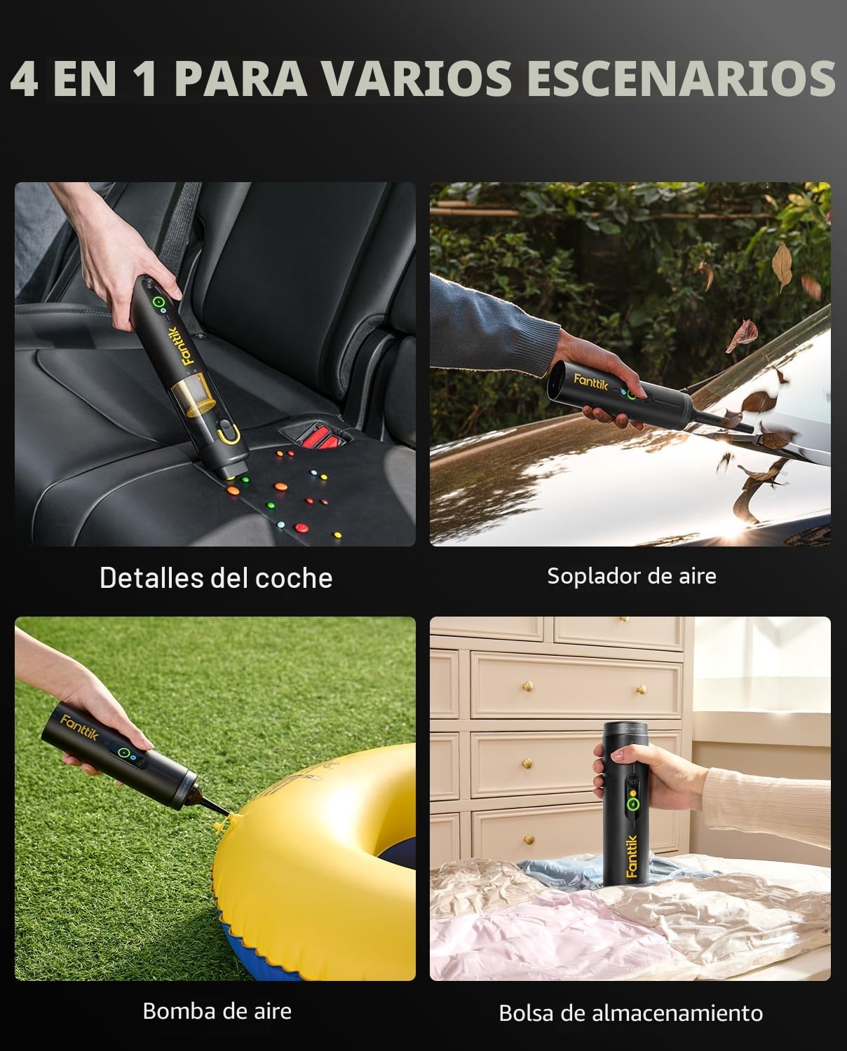 Fanttik Slim V10 APEX Aspirador Inalámbrico 4-en-1 para Coche y Portátil Mini, 19 kPa de Potencia de Succión, Pantalla Digital Inteligente, 2 Modos de Succión para Pequeñas Tareas de Limpieza, Coche