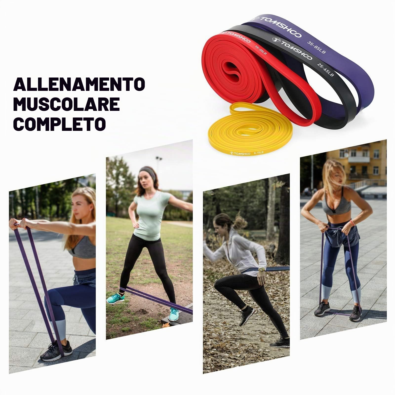 TOMSHOO Bande di Resistenza, Bande Elastiche Fitness Set in Lattice Naturale, Resistance Band Allenamento Della forza Fitness Stretching per Uomini e Donne