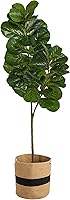 Vista 1 de Nearly Natural Árbol artificial de higuera de hoja de violín de 5.5 pies en maceta de algodón natural hecha a mano