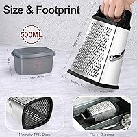 Vista 3 de Ourokhome Rallador de queso con asa, rallador de caja de acero inoxidable, triturador de verduras de cocina de 4 lados con recipiente para Negro
