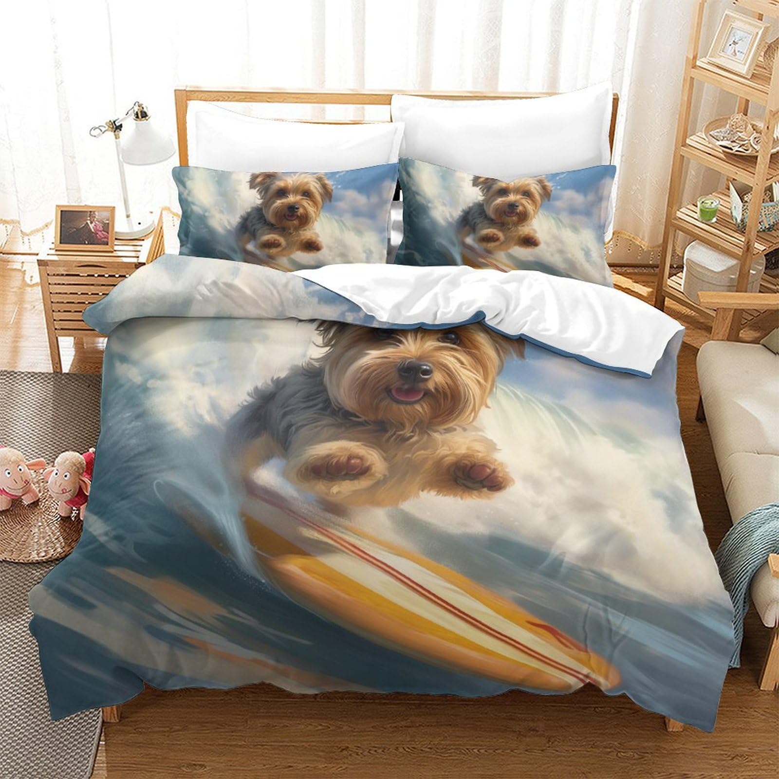 Housse de couette Yorkshire Terrier 220x240 cm avec 2 taies d'oreiller en microfibre