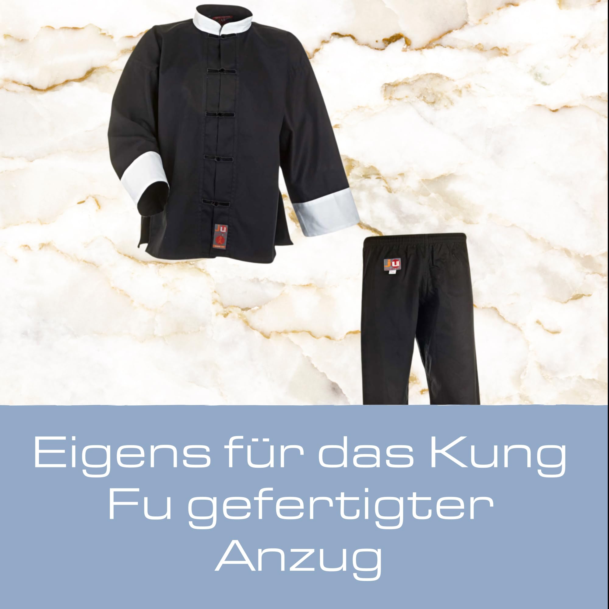 Ju-Sports Kung Fu Anzug Schwarz/Weiß, 100% Baumwolle, klassischer Schnitt, Kampfanzug mit Kordelknöpfen & Elastikbund
