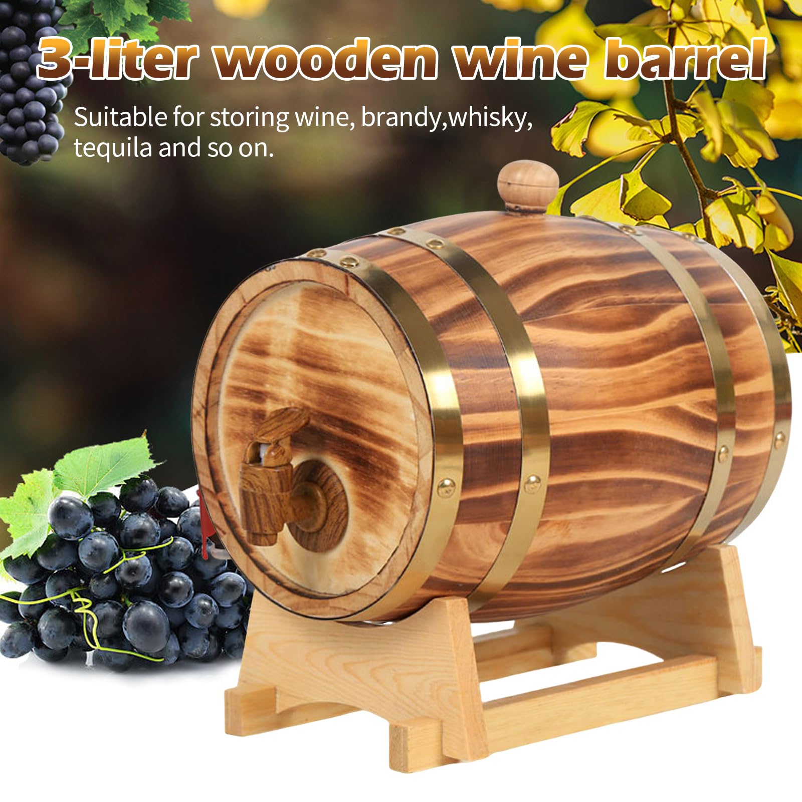 Barril de vino, barril de roble decorativo para el hogar, barril de roble de 1 L, 1,5 L/3 L, dispensador de barril de vino de madera especial, barril de cerveza, barril de cerveza con soporte