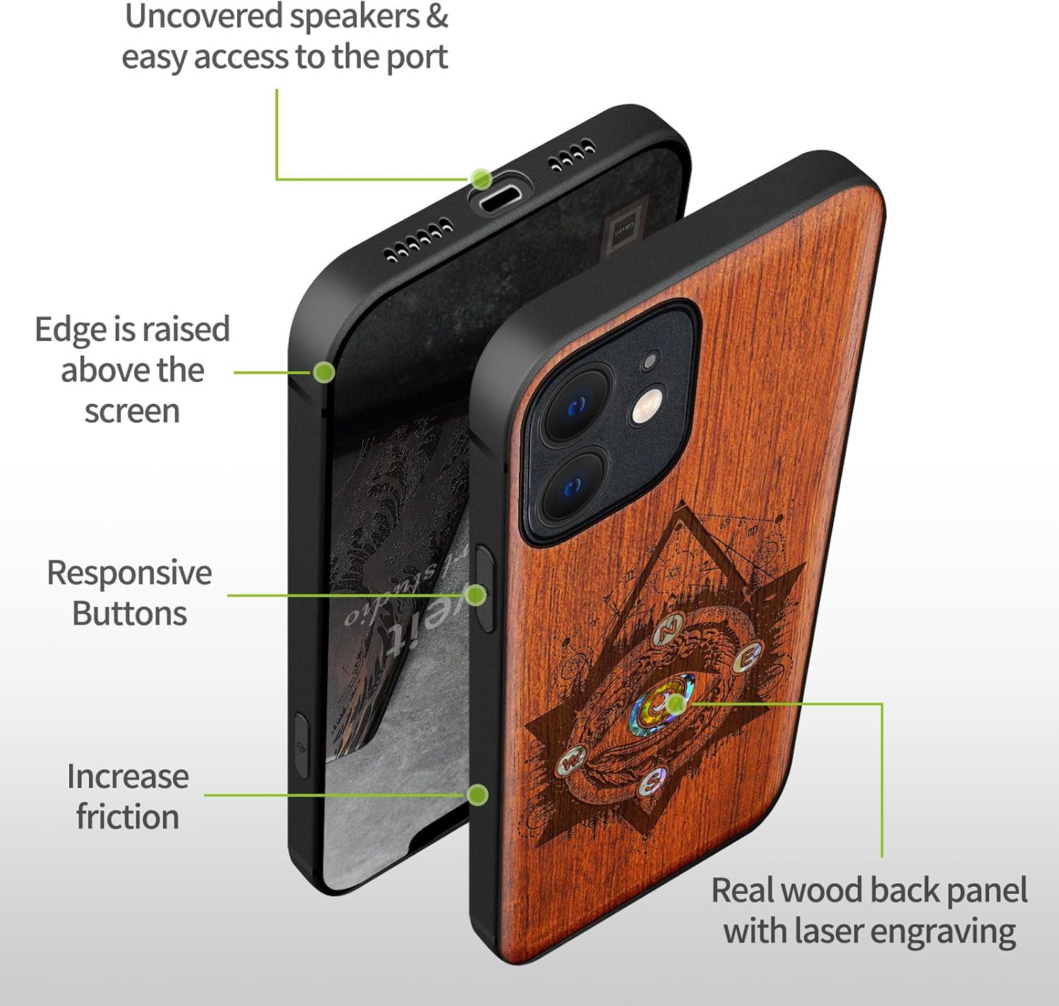 Carveit Designer Wooden Protective Case for iPhone 12 Mini Magnetic Cover [Wood Engraving & Shell Inlay] Compatible with 12 Mini MagSafe (Storm Eye-Rosy)