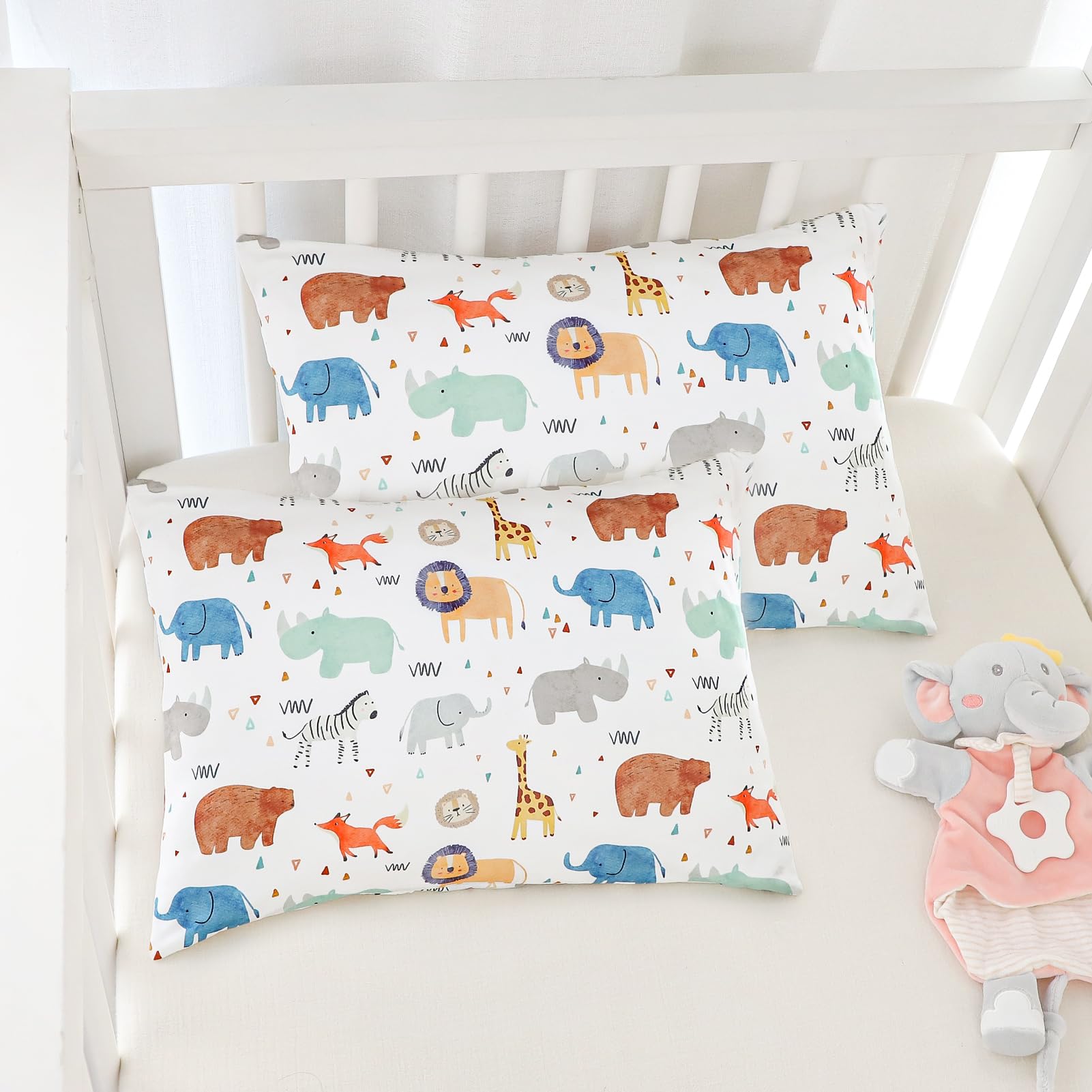 ManFaiSky 2 Pack Toddler Pillowcase, 13x18 Toddler Pillow Cases with Envelope Closure, Soft & Comfortable Travel Pillow Case Cover Boys Girls, Cute Animals