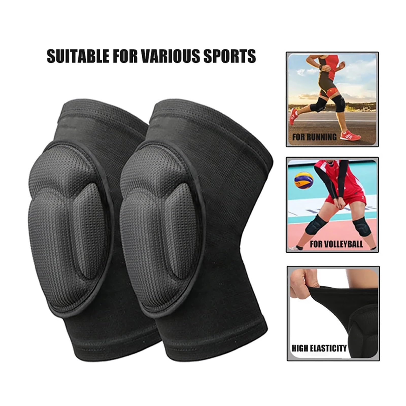 MRKU Genouillères de Sport antidérapantes, 1 Paire, Protection épaisse et élastique, idéales pour Le Fitness, Le Basketball et Le Volleyball (Unisexe).