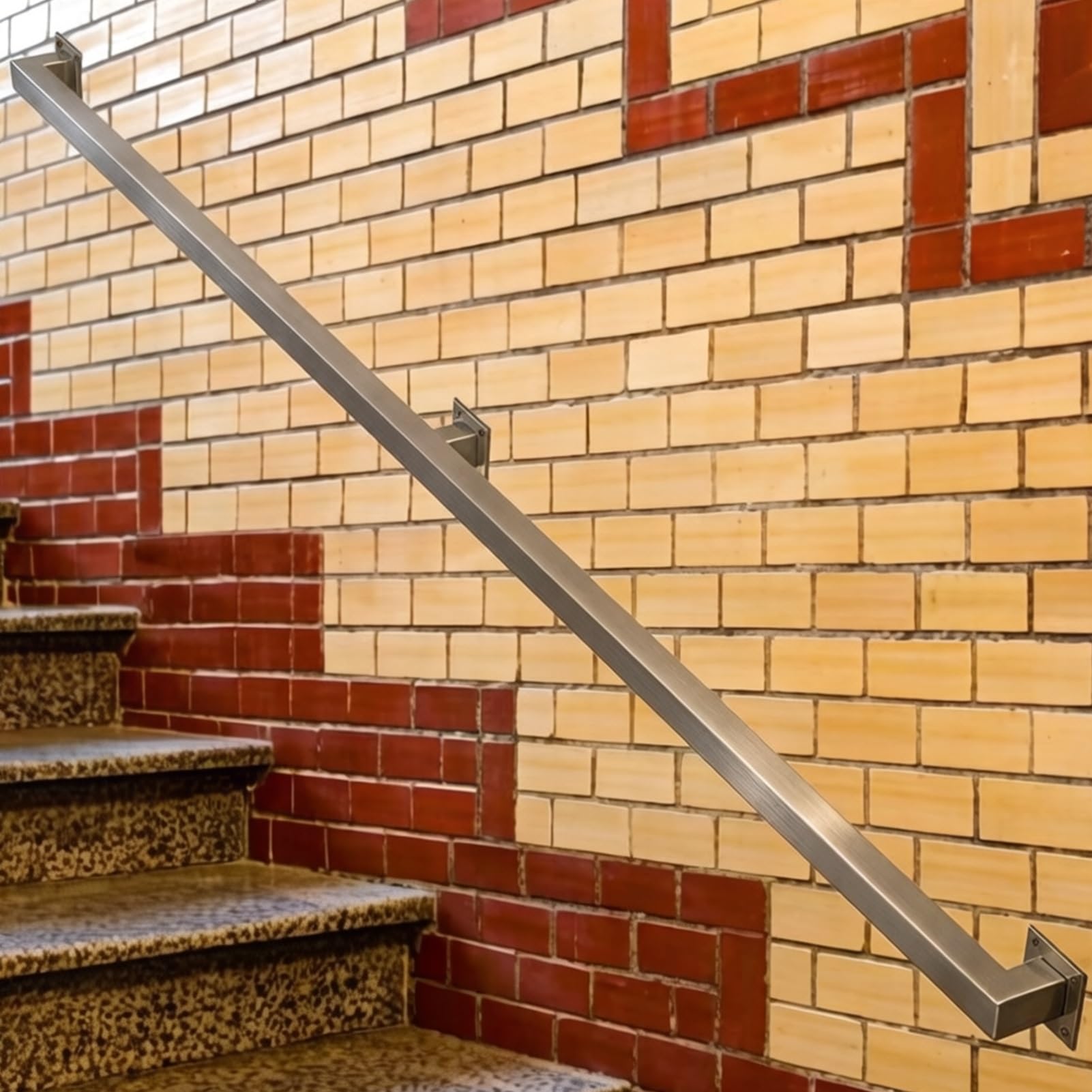 Handrail for Concrete Brick Wood Walls 1FT 3FT 8FT 10FT 12FT 20FT Stainless Steel Square Tube Silver Stair Railing Outdoor Indoor Heavy Duty Non-Slip Grab Bar(13.1ft/400cm)
