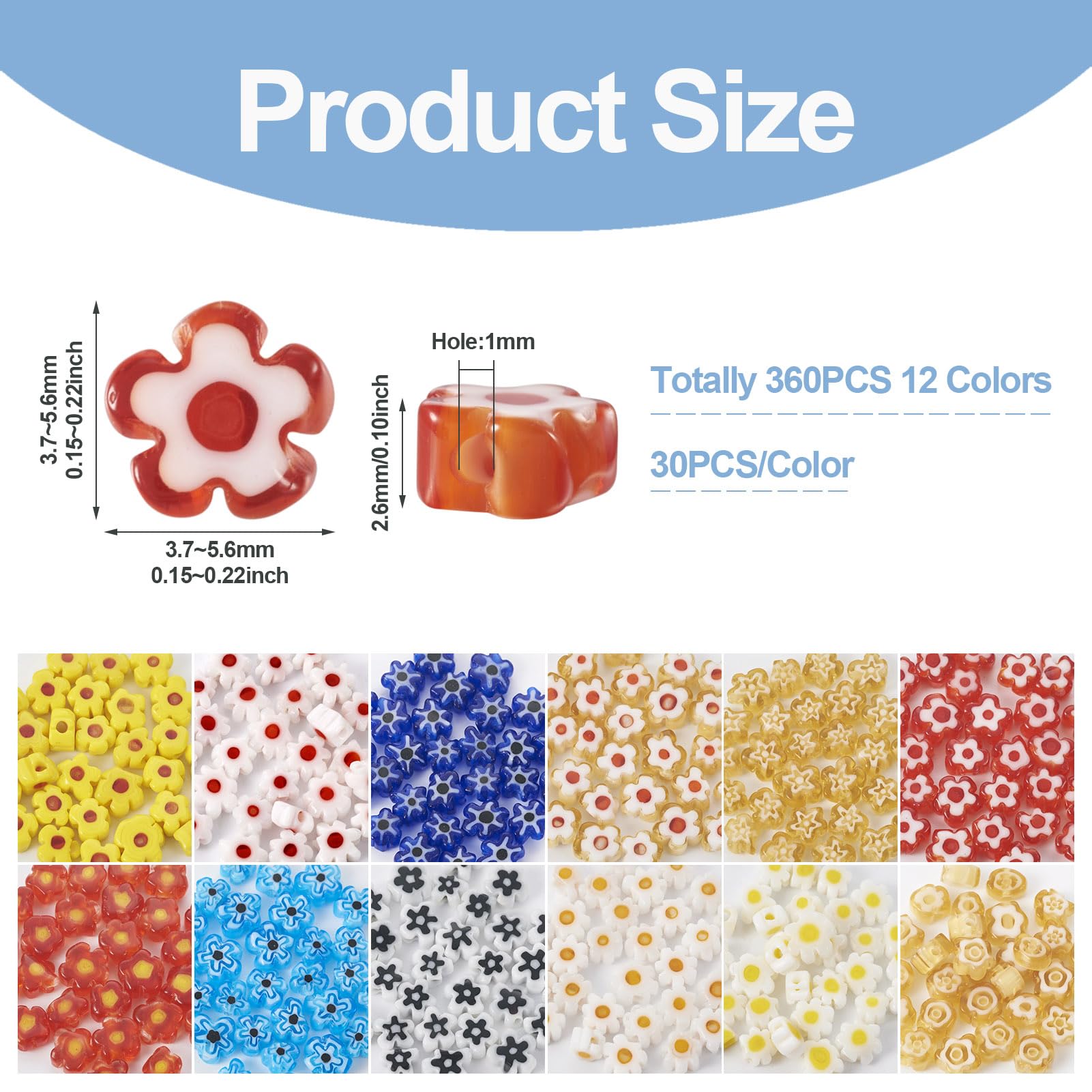Crafans 360Pcs Millefiori Lampwork Bead Strands 12 Colors Flower Candy Beads Plumeria Flower Lovely Spacer Beads Bulk for DIY Bracelet Necklace Jewelry Making - Image 4