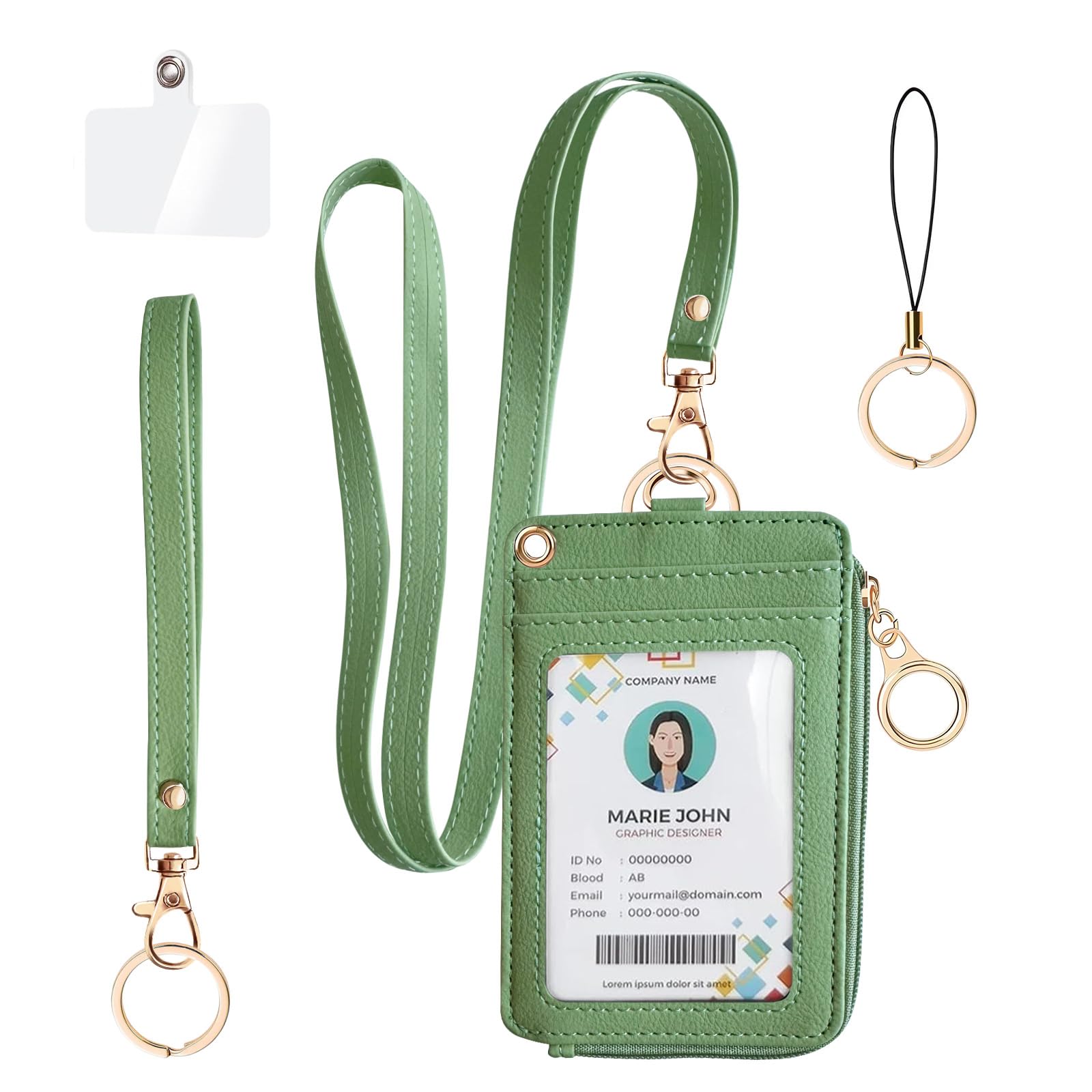 bolimoss 2-in-1 ID Badge Holder & Lanyard Wallet for Women Teacher PU Leather ID Badge Wallet Case with Detachable Wristlet & Neck Lanyard