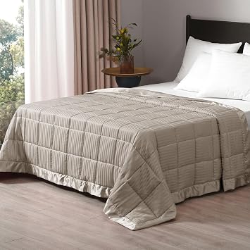 downluxe Weighted Blanket Queen Size 15 lbs with Glass Beads All Season Machine Washable Heavy Blanket Sand, 90 x 90 inches