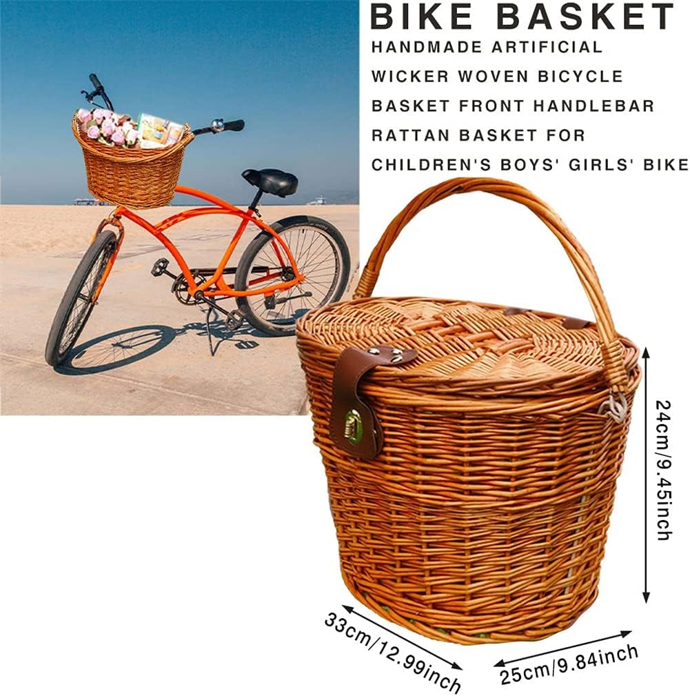 Bike Woven Basket Detachable Front Handlebar Crate Artificial Weaving Wicker Universal