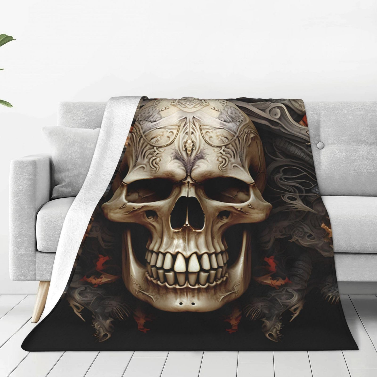 KLOPH Skulls Throw Blanket 40"x30" Flannel Fluffy Warm Blanket for Couch, Reversible Plush Blankets for Bed, Comfy Fuzzy Blanket for Sofa, Plush Lightweight-Blankets for All Season