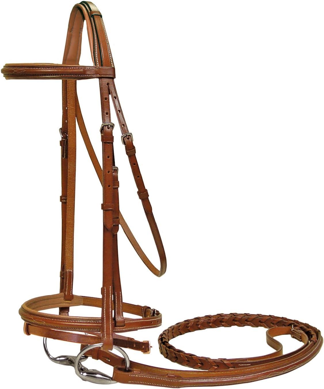 Derby Originals Paris Tack Square Raised Fancy Stitched Leather English Bridle with Removable Flash and Laced Reins