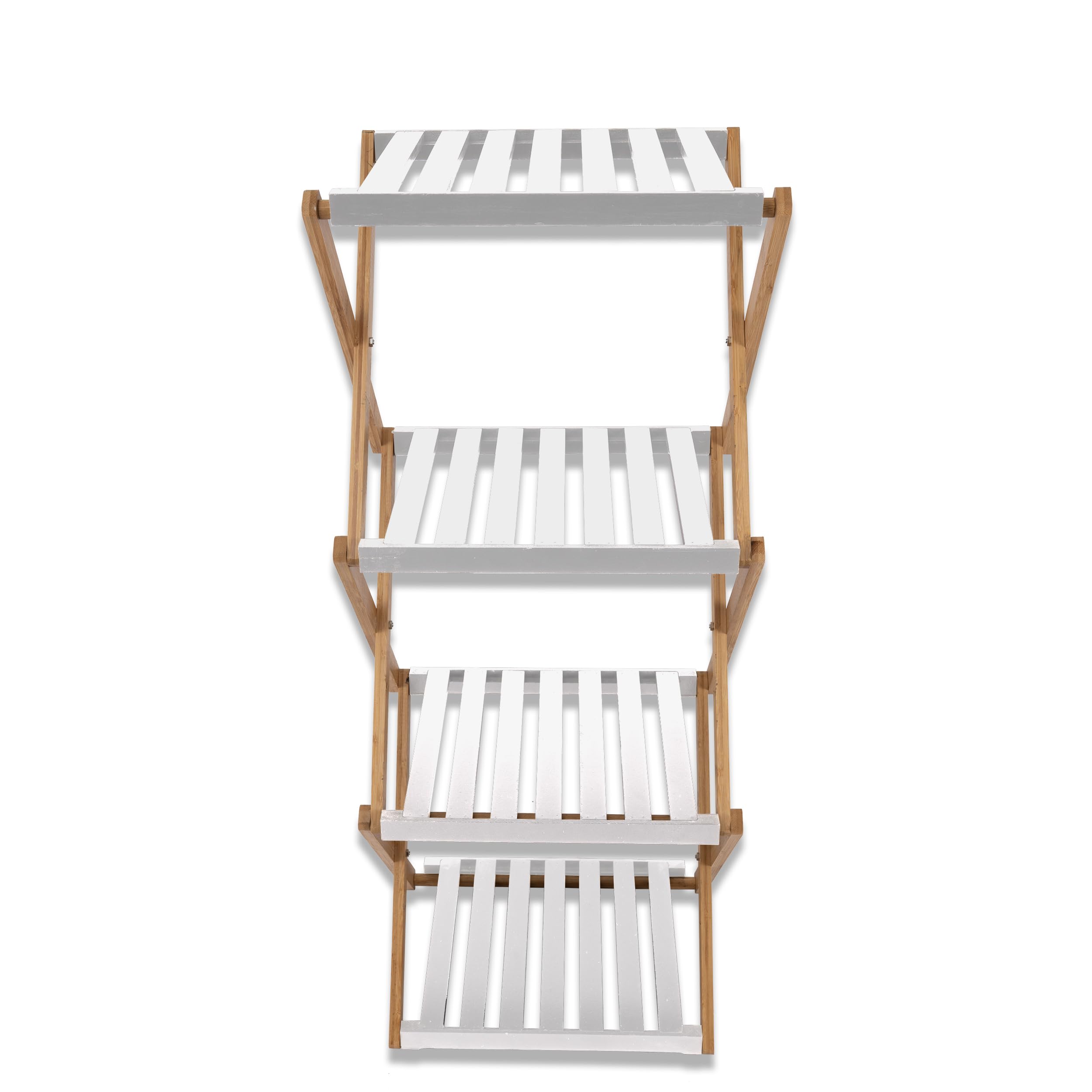 XZ-24511 Estante Zapatero de 3 Niveles Plegable de Bambú 28x37.5x93.5cm Blanco - Organizador Portátil para Calzados Sin Instalación, Zapatero para Pasillos