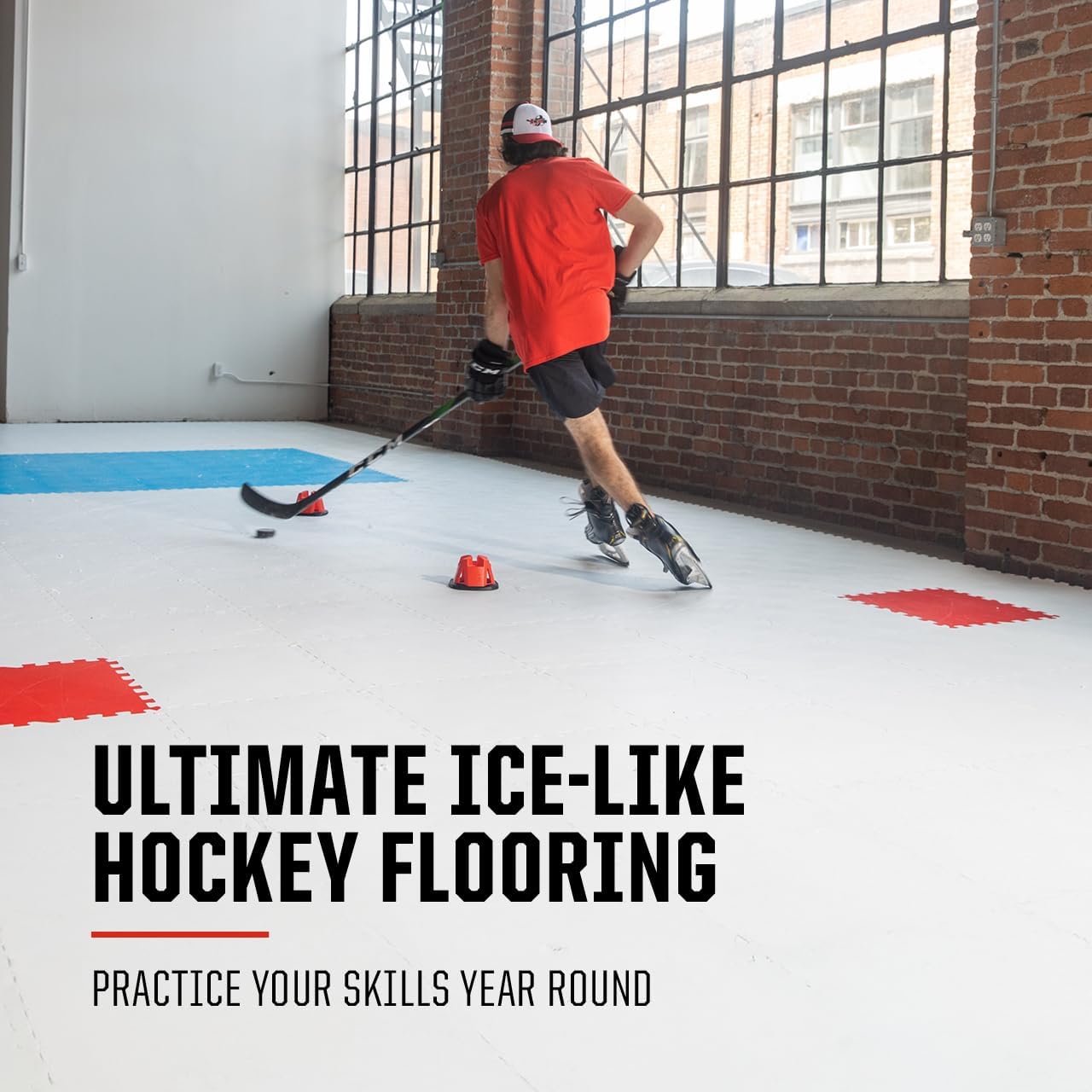 HockeyShot Revolution Synthetic Ice Tiles 10 Pack, 18x18, White - Skate-Able Hockey Tiles for All Ages, Build Your Own Year-Round Hockey Training Surface, Durable, Easy Install, Made in Canada.
