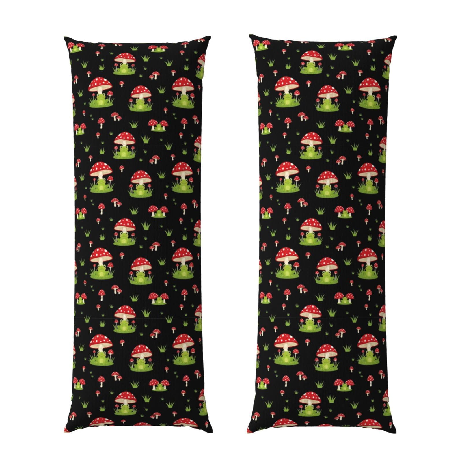 Long Body Pillow Cover 20x54, Cute Frogs Cartoon Mushroom Hats, Plush Velvet Pillowcase with Zipper, Cozyffy Rectangular Case for Bedroom Couch Sofa Sleeping