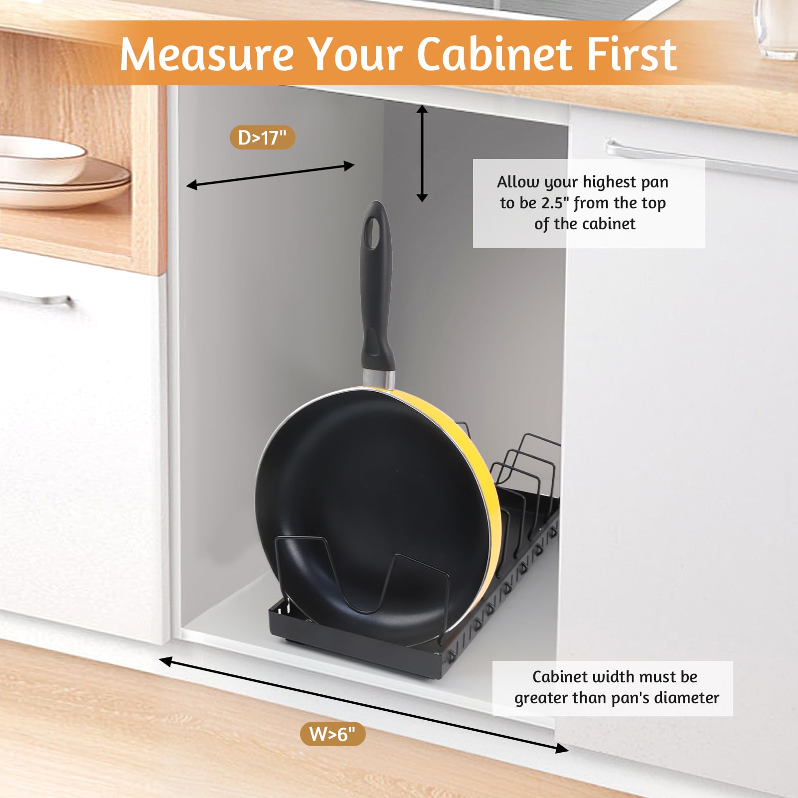 XIAPIA Pull Out Cabinet Organizer, Pots and Pans Organizer under Cabinet with 8 Adjustable Dividers, Pull Out Shelves for Kitchen Cabinets, Pot Lid Organizers inside Cabinet (Black, 1 Pack)